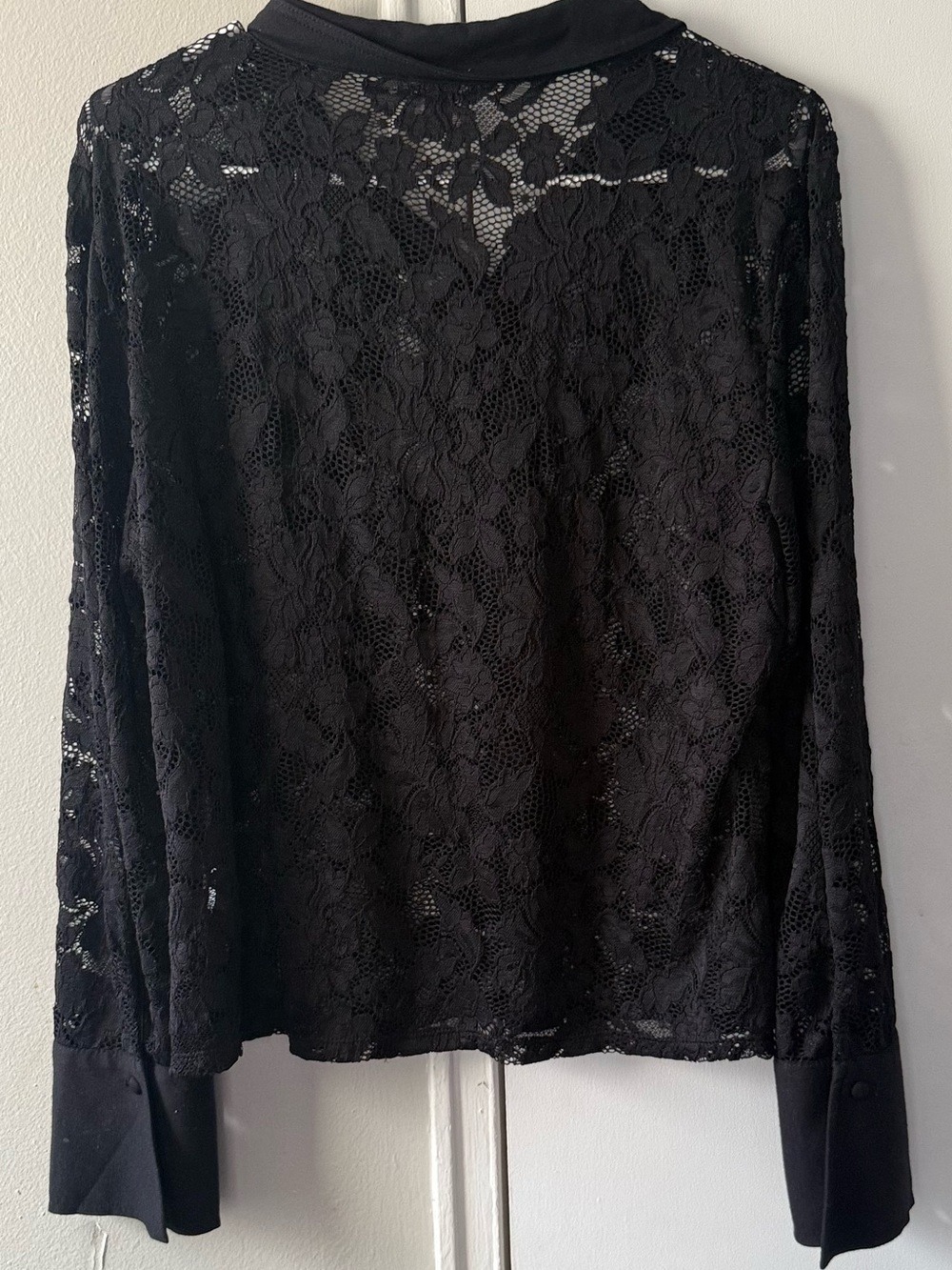 NWOT Vince Camuto Black Lace Button Front Sheer Feminine Romantic Top Large $109 - Picture 2 of 5